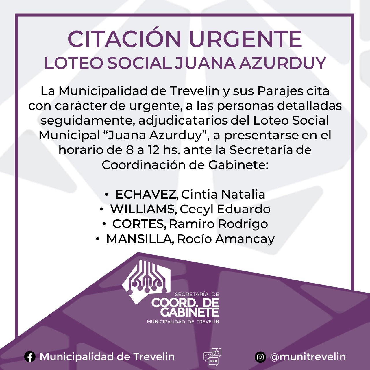 Citación: Loteo Social Municipal Juana Azurduy.